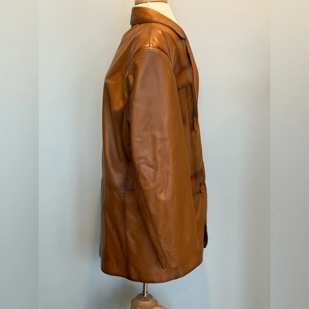 Marcello Sport Buckskin Leather Vintage Sport Jacket detailed Stitching Size XL